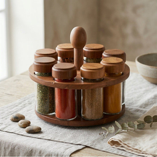Rotating Glass Jar Set - 8 Pcs